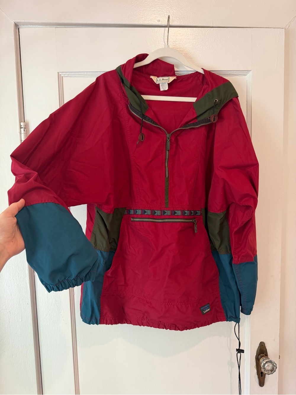 L.L. Bean Colorblock Pullover Anorak in Raspberry, Teal & Olive